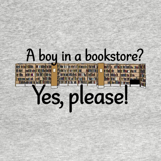 A boy in a bookstore? Yes, please! (logo on front for t-shirt) by Unabridged